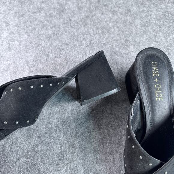 Chase+Chloe 8.5 Black Textile Upper Suede Studded Block Heel - Picture 6 of 7
